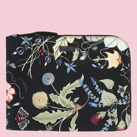 Gucci Accessories - Gucci RARE Kris Knight Black Flora Print Canvas Zip Clutch